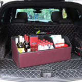 NNEAGS 4X Leather Car Boot Collapsible Foldable Trunk Cargo Organizer Portable Storage Box Red Medium
