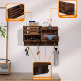 NNETM Traditional Wooden Wall-Mounted Storage Shelf with Hooks