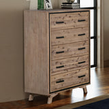 NNEDSZ with 5 Storage Drawers Solid Acacia Wooden Frame in Silver Brush Colour