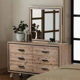 NNEDSZ with 6 Storage Drawers in Solid Acacia With Mirror in Silver Brush Colour
