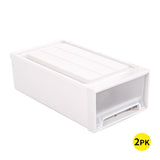 NNEIDS 2x Plastic Wide Drawer Shoes Storage Boxes Stackable Clothes Kids Toys Organiser