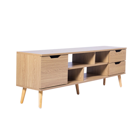NNEIDS TV Cabinet Entertainment Unit Stand Storage Drawer Wooden Shelf Oak 140cm