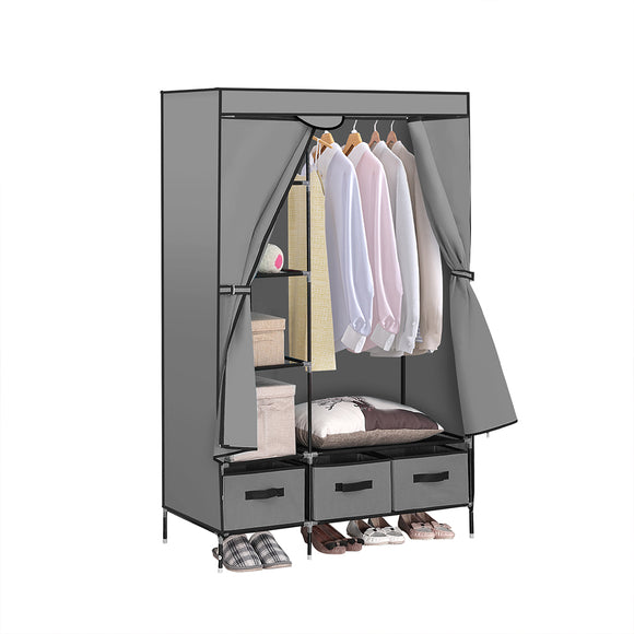 NNEIDS Portable Clothes Closet Wardrobe Grey Storage Cloth Organiser Unit Shelf Rack
