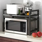 NNETM Retractable Microwave Oven Storage Rack - Single Layer, Countertop Bracket Shelf (Black)