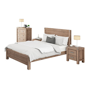 NNEDSZ Pieces Bedroom Suite in Solid Wood Veneered Acacia Construction Timber Slat King Single Size Oak Colour Bed, Bedside Table , Tallboy & Dresser