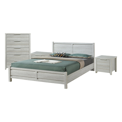 NNEDSZ Pieces Bedroom Suite Natural Wood Like MDF Structure Queen Size White Ash Colour Bed, Bedside Table