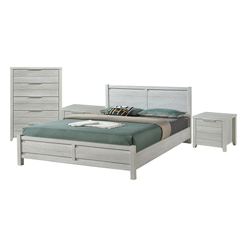 NNEDSZ Pieces Bedroom Suite Natural Wood Like MDF Structure Queen Size White Ash Colour Bed, Bedside Table & Tallboy