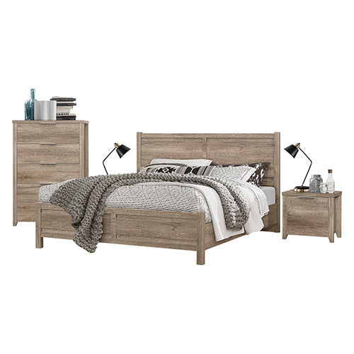 NNEDSZ Pieces Bedroom Suite Natural Wood Like MDF Structure Queen Size Oak Colour Bed, Bedside Table, Tallboy & Dresser