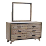 NNEDSZ with 6 Storage Drawers in Solid Acacia With Mirror in Silver Brush Colour