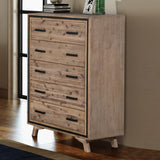NNEDSZ with 5 Storage Drawers Solid Acacia Wooden Frame in Silver Brush Colour