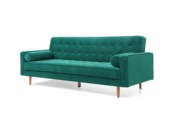 NNEDSZ Bed 3 Seater Button Tufted Lounge Set for Living Room Couch in Velvet Green Colour