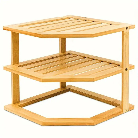 NNETM Bamboo Multi-Layer Corner Shelf - Stylish and Space-Saving Kitchen Storage
