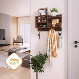NNETM Traditional Wooden Wall-Mounted Storage Shelf with Hooks