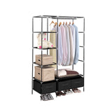 NNEIDS Portable Clothes Closet Wardrobe Black Storage Cloth Organiser Unit Shelf Rack