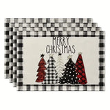 NNETM Set of 4 Buffalo Plaid Christmas Trees Placemats - Festive Winter Table Mats