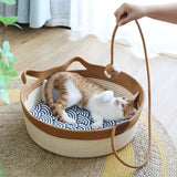 NNETM Cat Ear Shape Thickened Woven Cat Scratching Board Pet Bed - Khaki White