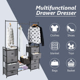 NNECW Fabric Drawer Dresser with Clothes Rail Shoe Rack