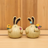 NNETM Easter Resin Decorations - Charming Rabbit Lovers Picking Flowers (Set of 2)