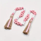 NNETM Valentine's Day Love Wood Beads Garland - Hemp Rope Tassel Decor (Model: Beads L116)