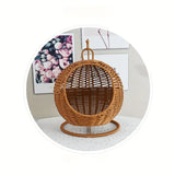 NNETM Imitation Rattan Cat Cage - Hanging Cat Nest with Semi-Enclosed Design