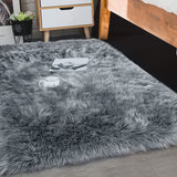NNEIDS Floor Rugs Sheepskin Shaggy Rug Carpet Bedroom Living Room Mat 60X120 Dark Grey