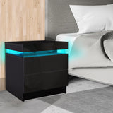 NNEIDS Bedside Tables Drawers RGB LED Side Table High Gloss Nightstand Cabinet