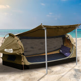 NNEIDS Double Swag Camping Swags Canvas Dome Tent Free Standing Khaki