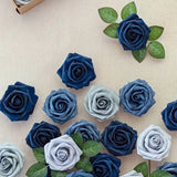 NNETM 25-Piece Soft-Touch Foam Artificial Rose Flowers - Five Shades of Blue