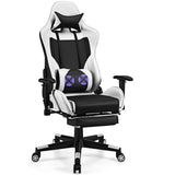 NNECW Adjustable Gaming Chair with Health Massager Lumbar Support-White