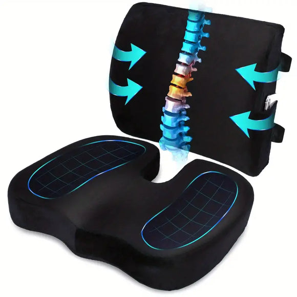 NNETM Orthopedic Memory Foam Seat Cushion and Lumbar Support Pillow Set