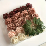 NNETM Exquisite 25-Piece Champagne Red Artificial Rose Flower Arrangement