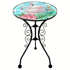 NNETM Flamingo Round Glass Top Outdoor Patio Side Table