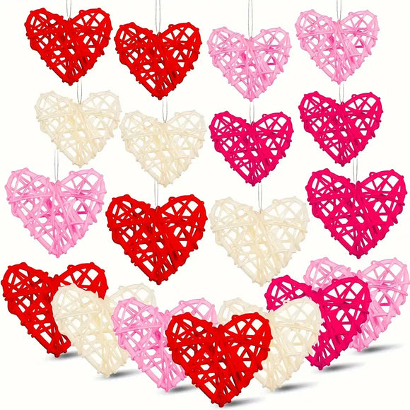 NNETM Valentine's Day Vine Heart Craft Set - 15pcs Heart-Shaped Willow Vase Fillers in White, Pink, and Red