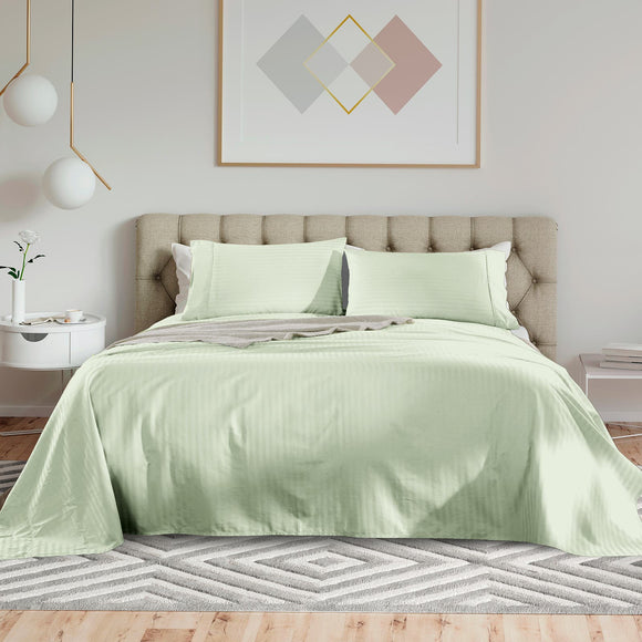 NNEKG Royal Comfort 1200TC 100% Cotton Stripe Bed Sheet Set (King Seafoam Green)