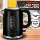 NNEDPE Morphy Richards 1L Accents Stainless Steel Electric Kettle Black