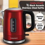 NNEDPE Morphy Richards 1L Accents Stainless Steel Kettle Red