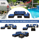 NNECW 6-Piece Patio Rattan Sofa Set with Washable Cushion Cover for Backyard & Poolside Blue