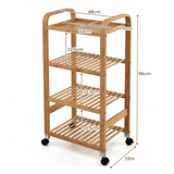 NNECW 4-Tier Bamboo Rolling Storage Cart with Locking Casters