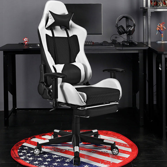 NNECW Adjustable Gaming Chair with Health Massager Lumbar Support-White