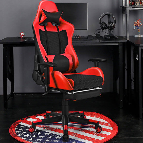 NNECW Adjustable Gaming Chair with Health Massager Lumbar Support-Red