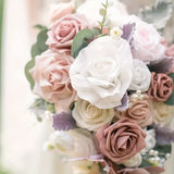 NNETM Dusty Rose Artificial Roses Flowers (25pcs) - Real Touch PE Foam, Flexible Wire Stems