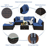 NNECW 6-Piece Patio Rattan Sofa Set with Washable Cushion Cover for Backyard & Poolside Blue