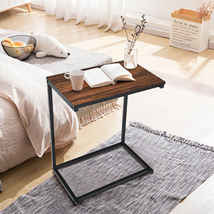 NNECW Industrial Styled C Shaped Side End Table-Brown