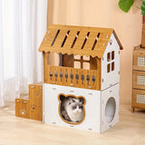 NNETM Villa-Style Cat Scratcher Cardboard House - Plaid Pattern