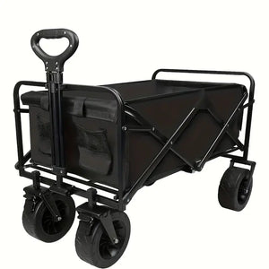 NNETM Heavy Duty Foldable Camping Wagon with Wide Wheels - Black