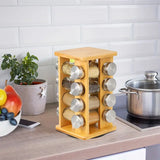 NNETM Bamboo Revolving Spice Rack - 16-Jar Countertop Organizer for Kitchen Storage