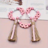 NNETM Valentine's Day Love Wood Beads Garland - Hemp Rope Tassel Decor (Model: Beads L116)