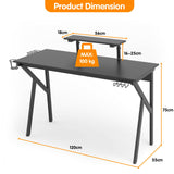 NNECW 120 x 55 cm Black Gaming Desk for Home Office Workstation