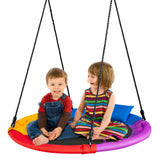 NNECW Colorful Saucer Tree Swing Outdoor Round Platform Swing with Pillow for Kids