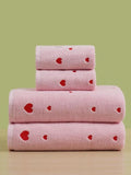 NNESN Chic Embroidered Heart Bath Towel in Elegant Pink - 100% Cotton